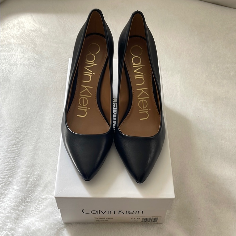 (SOLD) - NEW Calvin Klein Black Leather Heels